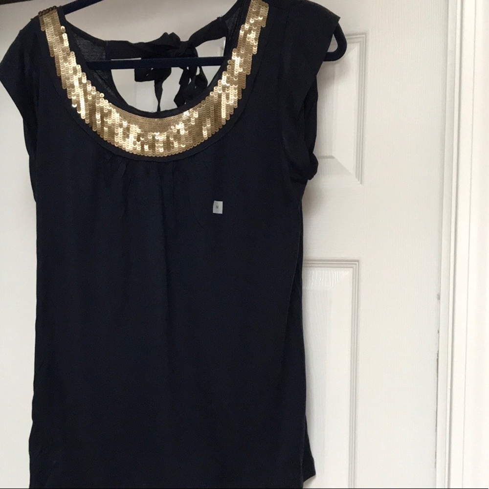 NWT Navy and Gold Jersey Blouse LOFT Medium
